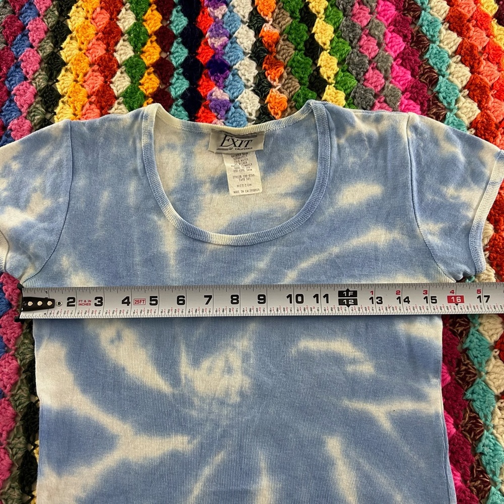 Vintage 90s Y2K Cloud Tie Dye California Made Fitted Baby Scoop Neck Pas… - Picture 9 of 12
